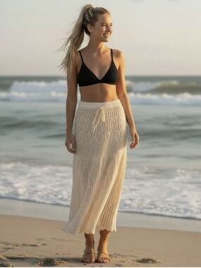 NWT Dotti Cream Crochet Maxi Coverup Skirt